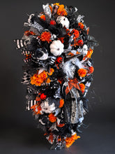 Luxury Halloween Witch Door Swag | Large Gothic Front Door Decor with Black Roses & Pumpkins