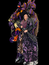 Purple Witch Halloween Wreath – Elegant Gothic Halloween Door Decor with Witch, Glitter Ribbon & Florals