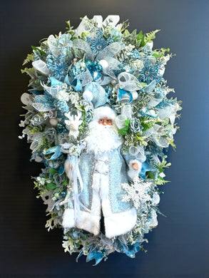 Blue Santa Doll Wreath Floral Swag Christmas Wreath Country Farm House  (Free Shipping)