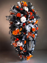 Luxury Halloween Witch Door Swag | Large Gothic Front Door Decor with Black Roses & Pumpkins