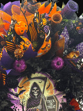 Grim Reaper Halloween Wreath,  Spooky Front Door Decor, Gothic Halloween Wreath, Haunted House Decoration, Skull Ribbon