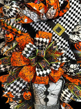 Halloween Witch Swag Wreath  ~ Halloween Mrs. Frankenstein Orange and Black Witch Decor