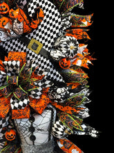Halloween Witch Swag Wreath  ~ Halloween Mrs. Frankenstein Orange and Black Witch Decor