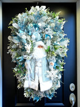 Blue Santa Doll Wreath Floral Swag Christmas Wreath Country Farm House  (Free Shipping)