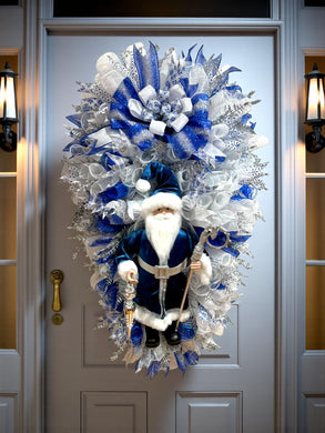 Blue & Silver Santa Doll Swag Christmas Wreath (Free Shipping)