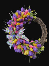 Tulip Wreath 22 Inch Spring Front Door Wreath, Farmhouse Spring Decor with Lush Greenery, Spring Door Decoration