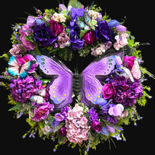 Purple Butterfly Floral Wreath – 24” Hydrangea Front Door Spring / Summer Wreath