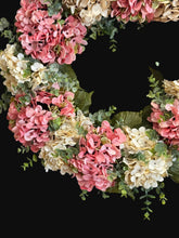 Pink Hydrangea Wreath, Spring Front Door Wreath, Ivory Floral Wreath, Grapevine Wreath, Everyday Door Decor
