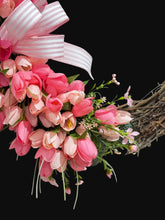 Pink Tulip Wreath 22 Inch Spring Front Door Wreath, Farmhouse Spring Decor with Lush Greenery, Spring Door Decoration