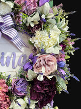 Hello Spring Wreath Set for Double Doors, Purple Ribbon Hydrangea Peony Front Door Wreaths, Farmhouse Spring Decor, Easter Door Decor