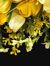 Yellow Tulip Wreath 24 Inch Spring Front Door Wreath, Farmhouse Spring Decor with Lush Greenery, Spring Door Decoration