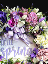 Hello Spring Wreath Set for Double Doors, Purple Ribbon Hydrangea Peony Front Door Wreaths, Farmhouse Spring Decor, Easter Door Decor