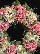 Pink Hydrangea Wreath, Spring Front Door Wreath, Ivory Floral Wreath, Grapevine Wreath, Everyday Door Decor