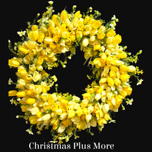 Yellow Tulip Wreath 24 Inch Spring Front Door Wreath, Farmhouse Spring Decor with Lush Greenery, Spring Door Decoration