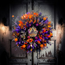 Grim Reaper Halloween Wreath,  Spooky Front Door Decor, Gothic Halloween Wreath, Haunted House Decoration, Skull Ribbon