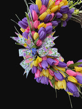 Tulip Wreath 22 Inch Spring Front Door Wreath, Farmhouse Spring Decor with Lush Greenery, Spring Door Decoration
