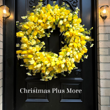 Yellow Tulip Wreath 24 Inch Spring Front Door Wreath, Farmhouse Spring Decor with Lush Greenery, Spring Door Decoration