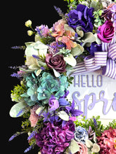 Hello Spring Wreath Set for Double Doors, Purple Ribbon Hydrangea Peony Front Door Wreaths, Farmhouse Spring Decor, Easter Door Decor