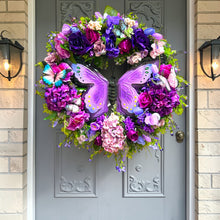 Purple Butterfly Floral Wreath – 24” Hydrangea Front Door Spring / Summer Wreath