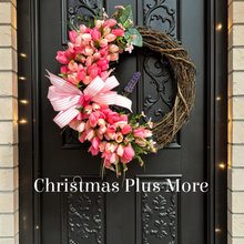 Pink Tulip Wreath 22 Inch Spring Front Door Wreath, Farmhouse Spring Decor with Lush Greenery, Spring Door Decoration