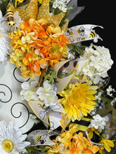 Bumble Bee Wreath for Front Door, Bee Happy Summer Wreath, Yellow Daisy Hydrangea Farmhouse Wreath, 28 Inch Bumblebee Door Decor