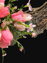 Pink Tulip Wreath 22 Inch Spring Front Door Wreath, Farmhouse Spring Decor with Lush Greenery, Spring Door Decoration