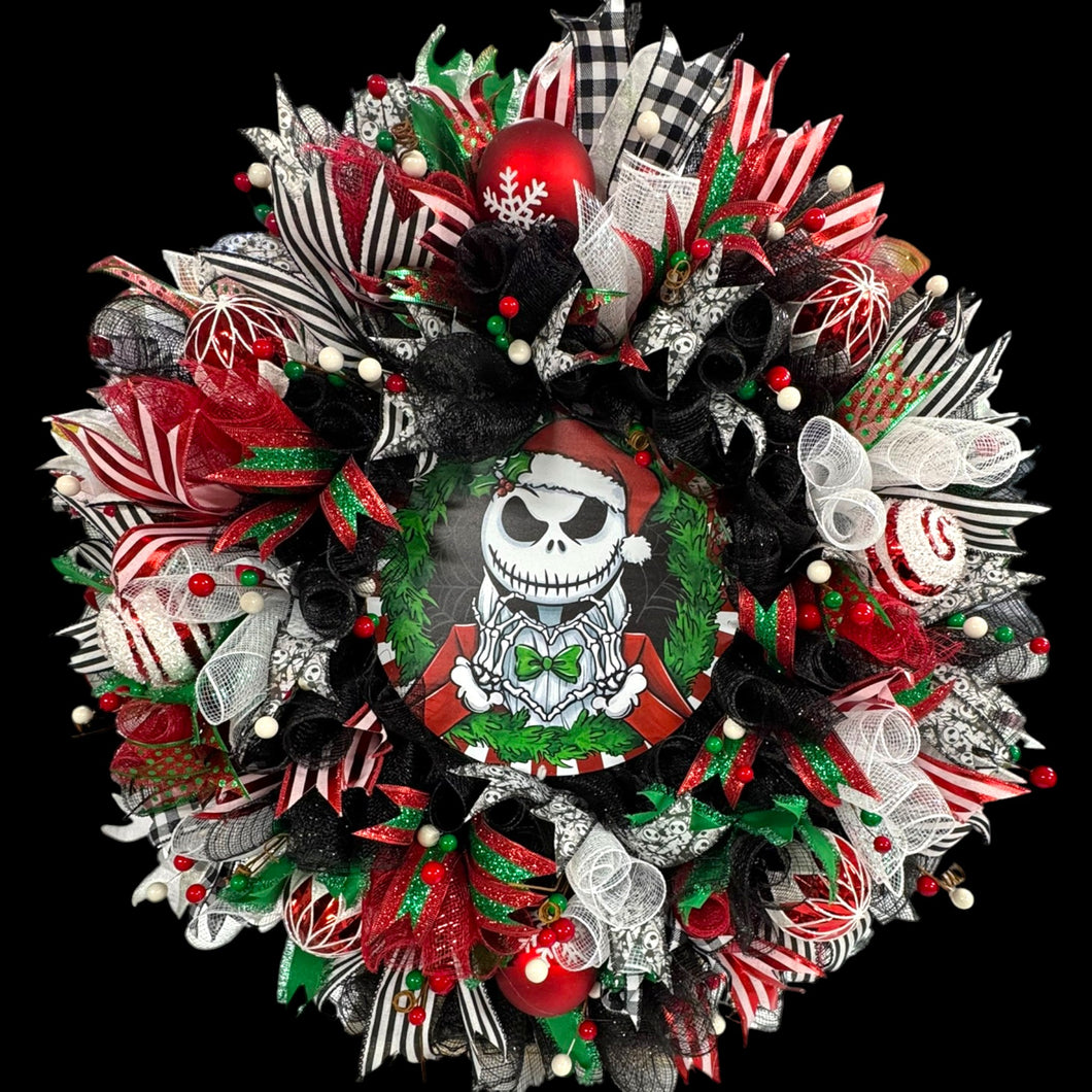 Christmas Jack Skellington Wreath ~ Nightmare Before Christmas Wreath (Free Shipping)