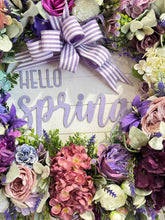 Hello Spring Wreath Set for Double Doors, Purple Ribbon Hydrangea Peony Front Door Wreaths, Farmhouse Spring Decor, Easter Door Decor