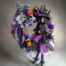 Purple Witch Halloween Wreath | Witch Doll Front Door Wreath | Black Purple Halloween Door Decor | Luxury Handmade Halloween Wreath | Fall Porch Decor