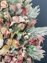 Pink Christmas Wreath with Santa – Luxury Double Door Holiday Swag, Frosted Pine & Berry Deco