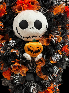 Halloween Jack Swag Wreath  ~ Large Halloween Front Door Swag Wreath Orange & Black Scary Wreath (Free Shipping)