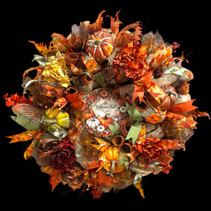 Country Fall Wreath, Farmhouse Style, Pumpkin Hydrangea Welcome Wreath (Free Shipping)