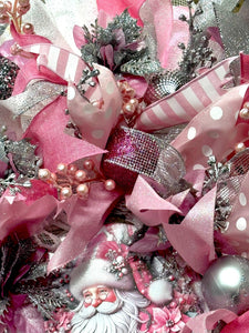 Victorian Santa Christmas Wreath Pink & Silver