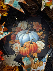 Country Fall Wreath Timer Lighted Farmhouse Style Pumpkin Welcome Wreath (Free Shipping)