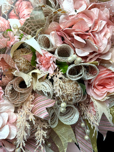 Pink & Gold Victorian Santa Christmas Wreath ( Free Shipping)
