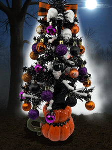Halloween Christmas Tree Black Jack o Lantern Tree with Orange Lights (Free Shipping)