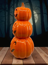 Halloween Lighted Stacked Pumpkins - Ceramic - White Ghosts - 12.5" tall Battery Free Shipping