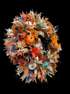Country Fall Wreath Timer Lighted Farmhouse Style Pumpkin Welcome Wreath (Free Shipping)