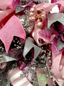 Victorian Santa Christmas Wreath Pink & Silver