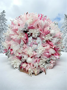 Pink & White Snowman Christmas Wreath Victorian Wreath