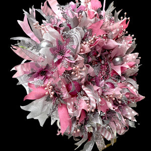 Victorian Santa Christmas Wreath Pink & Silver
