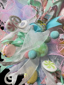 Pink Gingerbread Man Christmas Wreath With Pastel Colors