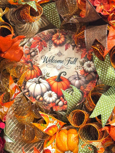 Country Fall Wreath, Farmhouse Style, Pumpkin Hydrangea Welcome Wreath (Free Shipping)