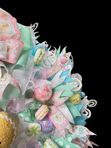 Pink Gingerbread Man Christmas Wreath With Pastel Colors