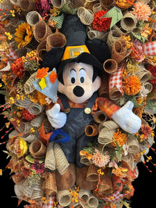 Fall Mickey Mouse  Wreath -  Fall Swag Wreath  (Free Shipping)