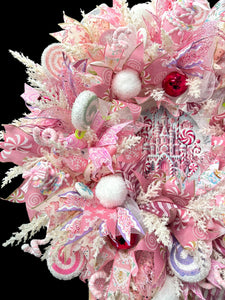 Pink Candy Cane Christmas Wreath Christmas Candy Wreath