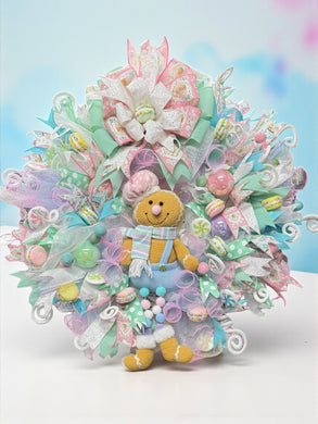 Pink Gingerbread Man Christmas Wreath With Pastel Colors