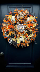 Vintage Halloween Black Cat Wreath -  Halloween Orange & Black Wreath Vintage Look
