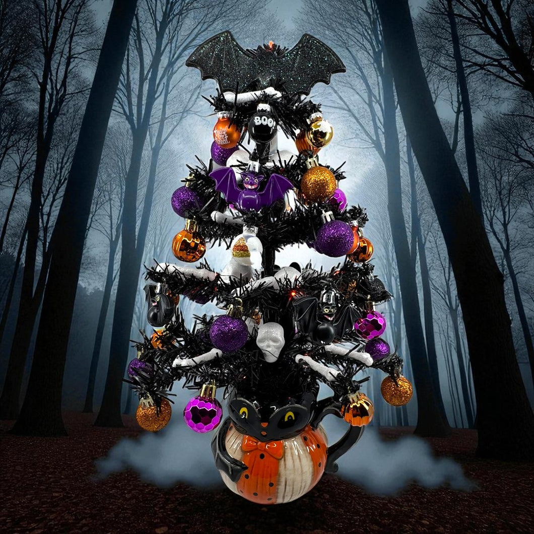 Halloween Christmas Tree Black Bat Tree with Orange Lights (Free Shipping)