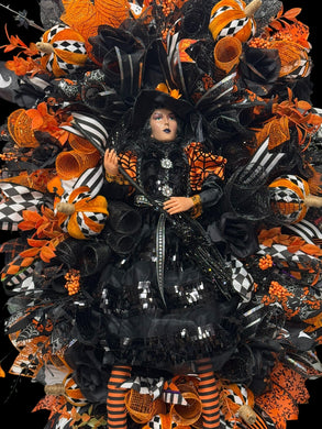 Halloween  Witch Wreath -  Halloween Swag Wreath Witch Doll Orange & Black (Free Shipping)